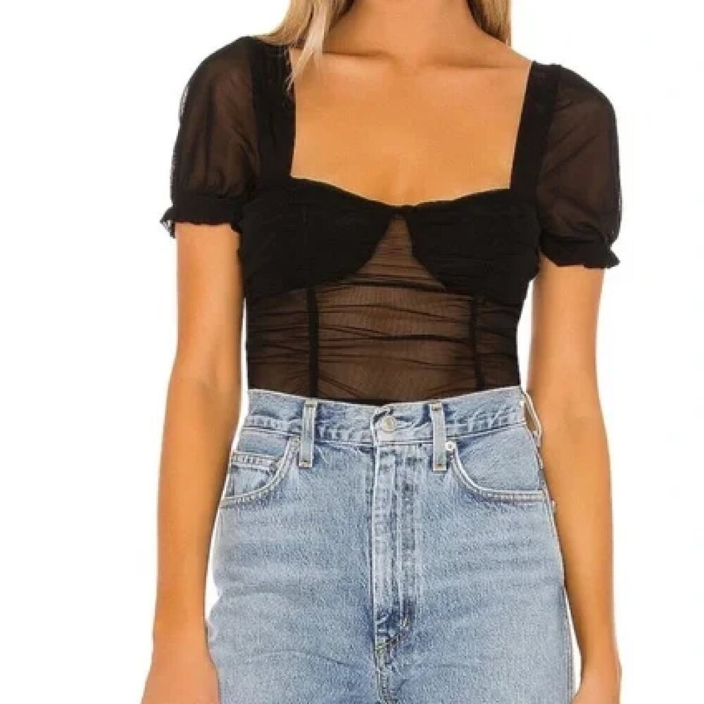 Superdown Revolve Black Mesh Top - image 1